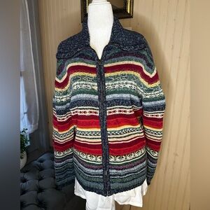 Vintage 2003 Tiara International Zip Sweater XL Striped Boho Southwest Cardigan